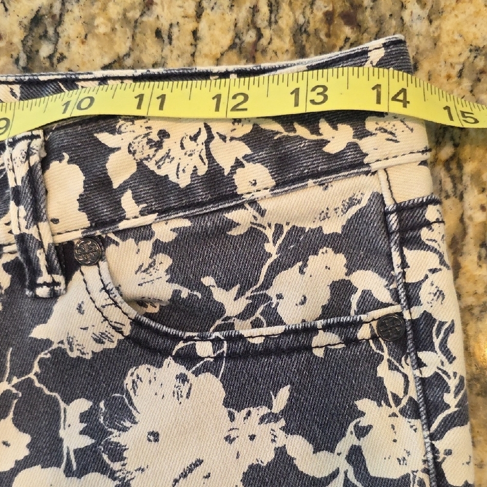Tory Burch Alexa Floral Cropped Skinny Jeans Denim Blue White Size26 Cottagecore - Picture 13 of 14